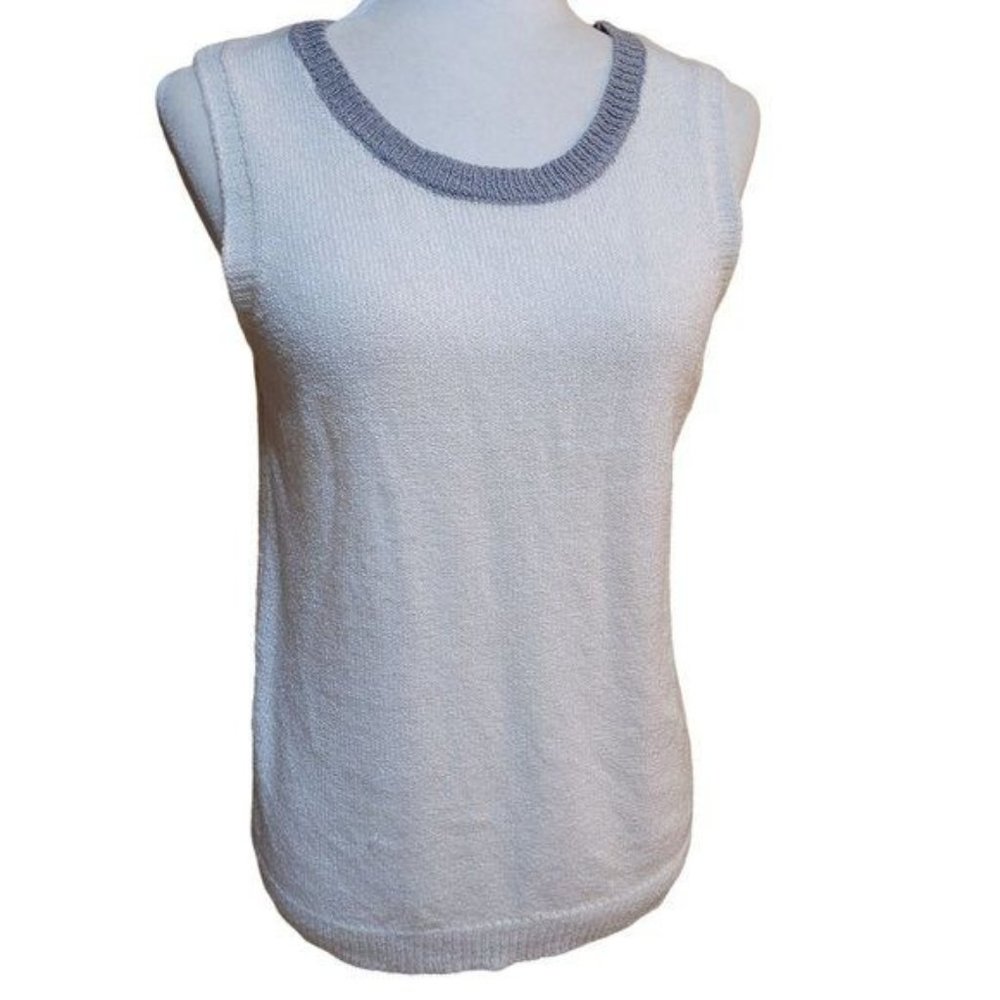 Blu Pepper Women's Size Large Knit Tank Top Button Down Back Off-White Grey